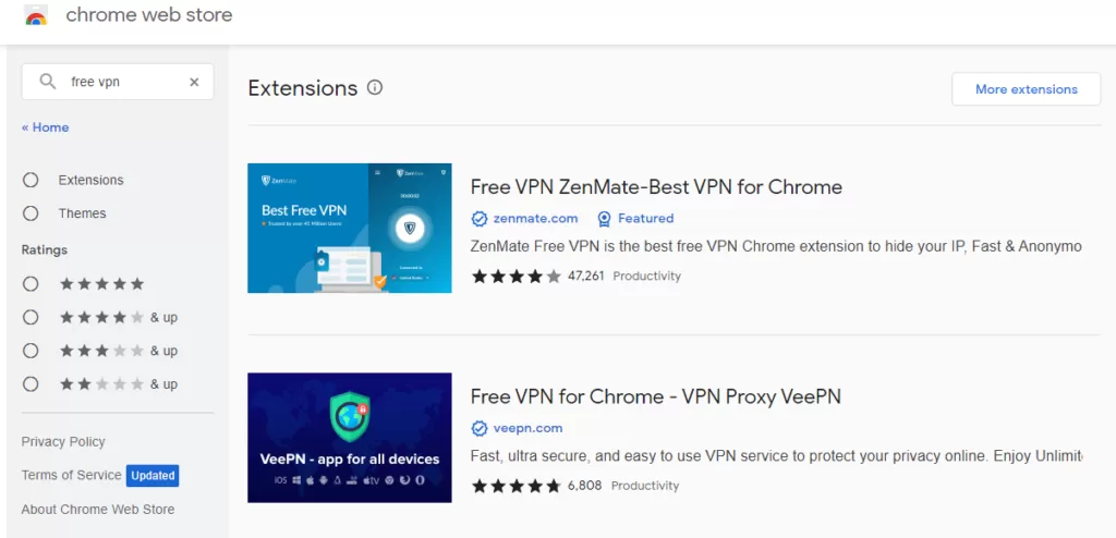 FREE VPN Chrome Extensions 